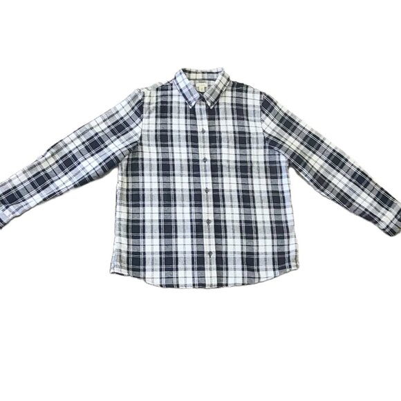 LL BEAN Women's Petite Medium Black & White Button Down Flannel 100% Cotton - Picture 8 of 16